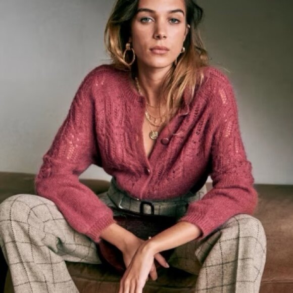 Sezane Tonio Mohair Merino Wool Sweater Cardigan Knit Berry Size Small French S - Picture 14 of 14
